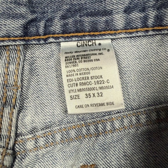 Cinch‎ Jeans Mens 35x32 Blue Denim Straight Leg RMCC-1622-C Western Distressed - Picture 6 of 16